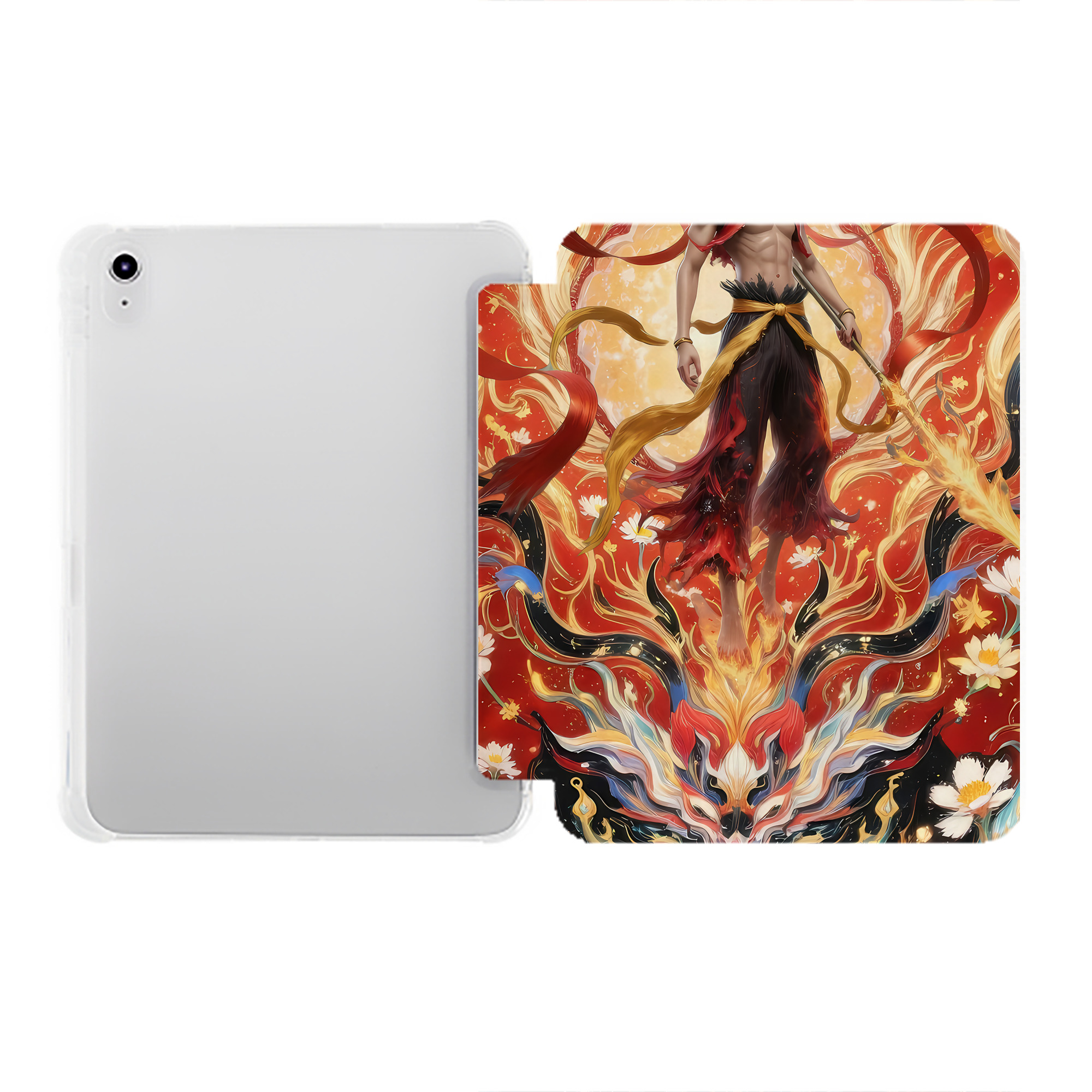 （画像用） Ne Zha 2 ナタ 魔童の大暴れ IPad ケース ペン収納付き 三つ折りスタンド PUレザー×シリコン 対応機種9.5/10.5/10.9インチ
